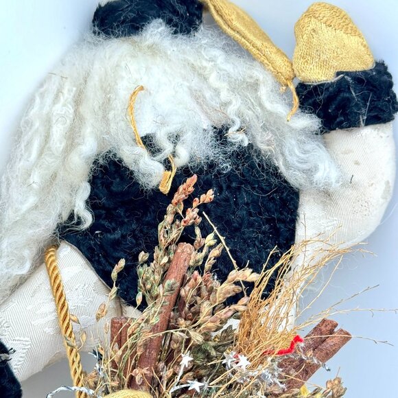 Handcrafted Santa Claus Doll Holiday 19" Gold Hat White Beard Tassel Fabric Gift - Picture 9 of 10